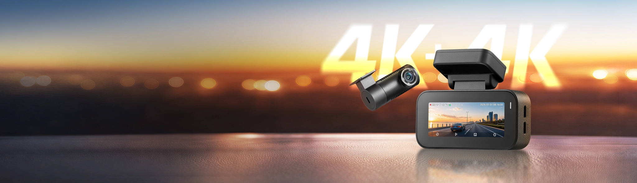 Dash cam 70mai 4K et sa caméra arrière au crépuscule